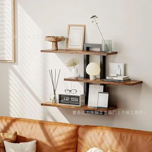 Wall Mounted Three Tier <b>Shelf</b> Wood Metal Modern Living Room Storage Organizer Bookshelf Bathroom Display <b>Rack</b> - Product Image 3