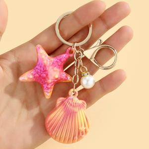 Llavero Colgante Creativo con Diseño Degradado de Vida Marina, Conchas y Estrellas de Mar, Colorido y Bonito, Estilo Oceánico, Decoración para Coche o Bolso - Product Image 4