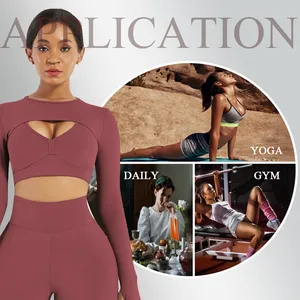 Bộ Đồ Tập Yoga 2023 Bộ Đồ Tập Gym 3 Món Đồ Thể Thao Gợi Cảm Áo Hở Eo Dài Tay Và Quần Yoga Cạp Cao Bộ Đồ Tập Yoga Không Đường May