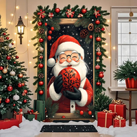 Penutup Pintu Natal Santa yang Lucu, Latar Belakang Natal, Tirai Pintu Gantung untuk Dekorasi Pesta Natal yang Meriah