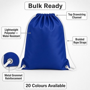 กระเป๋าเชือกผูกน้ำหนักเบา 20 สี รับผลิตจำนวนมาก โลโก้สั่งทำ โพลีเอสเตอร์ กระเป๋าซิปแบบรูด ขายส่งสำหรับงานอีเว้นท์ โรงเรียน กีฬา โรงงานโดยตรง - Product Image 2