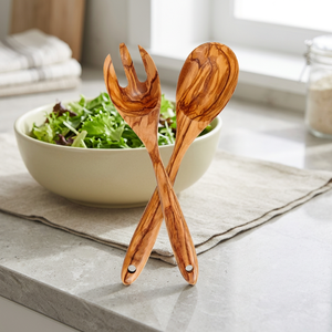 Ensemble cuillère et fourchette à salade en bois, manche long, design minimaliste et durable - Product Image 4