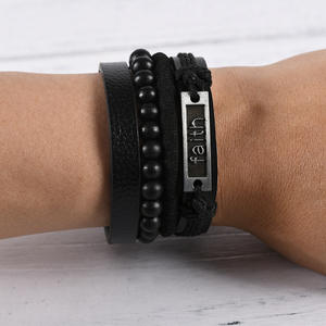 BINSHUO 2022 corde di canapa nera corda intrecciata perline di legno Set multistrato inciso <span class=keywords><strong>a</strong></span> mano bracciale avvolgente in pelle per uomo donna - Product Image 4