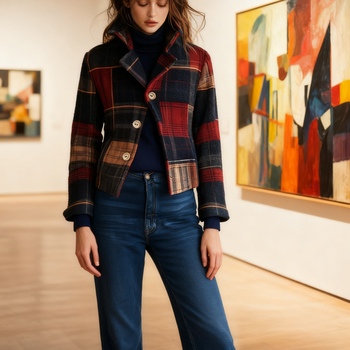 Women's Plaid Vintage Warm Coat Autumn/Winter Turn Down Collar Patchwork Button Blazer Sehe Fashion