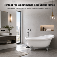 Baignoire autoportante moderne en fonte à pattes de chat, baignoire classique avec 4 pieds en aluminium chromé pour salle de bain d'appartement et hôtel