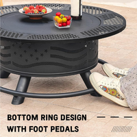 Brasero rond en acier pour l'extérieur avec 2 grilles de cuisson, couvercle pour jardin, feu de joie, patio, pique-nique, barbecue au bois