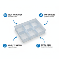 Boîte de rangement en plastique transparente à 6 compartiments, boîte de rangement transparente en PP pour composants électroniques, vis, pièces, bijoux