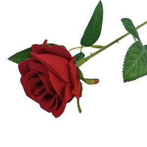 Rosa Rossa Singola a Stelo Lungo in Velluto, <span class=keywords><strong>Fiori</strong></span> Artificiali in Seta per Decorazioni Matrimoniali - Product Image 6