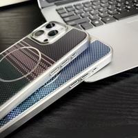 Coque magnétique en fibre de carbone pour iPhone 17 16 15 14 13 Pro Max, directement de l'usine, avec rayures électroplaquées argentées de luxe