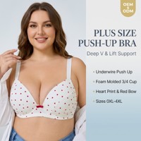 Soutien-gorge push-up à armatures grande taille pour femme, coupe 3/4, moulé en mousse, imprimé cœur, confort liftant, 4XL, certifié OEKO-TEX