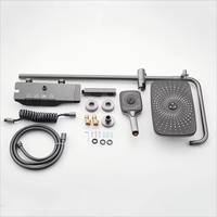 Grifo de ducha termostático de pared de aluminio cromado, con efecto lluvia, pulverización suave y deslizador, en gris acero.