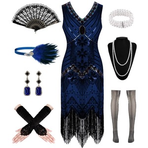 Robes des années 1920 pour femmes, <span class=keywords><strong>robe</strong></span> flapper, dentelle, éventail, plumes, bandeau, paillettes, perles, franges, accessoires des années <span class=keywords><strong>20</strong></span>, costume vintage mafia - Product Image 6