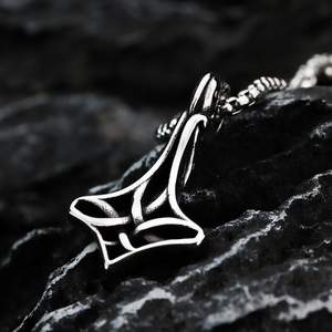 Stainless Steel Viking Hammer Pendant Necklace Men's Geometric Hollow Design Gift Jewelry - Product Image 1