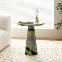 Table basse de luxe moderne à plateau rond en marbre vert avec socle en Calacatta Viola pour salon, chambre et extérieur – Matériau en pierre
