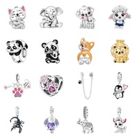 Perles en gros plaquées argent, pendentifs mignons en forme de patte de panda et de pingouin, bracelets DIY en forme d'animaux adorables