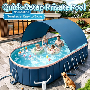 <span class=keywords><strong>Piscine</strong></span> <span class=keywords><strong>hors</strong></span> <span class=keywords><strong>sol</strong></span> ovale à grand cadre, épaissie, protection UV, auvent solaire, pour famille, jardin, avec filtre, pompe et échelle, sans alimentation électrique - Product Image 5