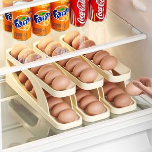 Custom Wholesale Dispenser Organizers Rolldown Holder 2 Tier Egg <b>Storage</b> Container <b>for</b> Refrigerator Automatic Rolling - Product Image 5