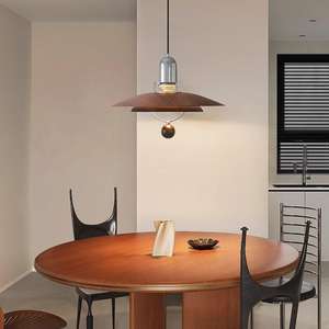 Lámpara colgante estilo Bauhaus vintage color nogal, estilo retro americano para mesa de comedor, barra de bar, cafetería, luz UFO - Product Image 5