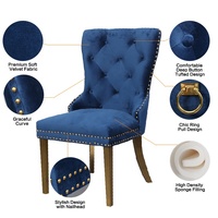 Chaise de salle à manger de restaurant en bois antique avec dossier capitonné en velours bleu marine moderne 2021 pour salle à manger avec pieds démontables