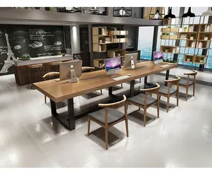 Industrial Loft Style 10 Seats Large Solid Wood Table For Office Furniture Custom Order Office Desk For Staff And Coworkers Nord