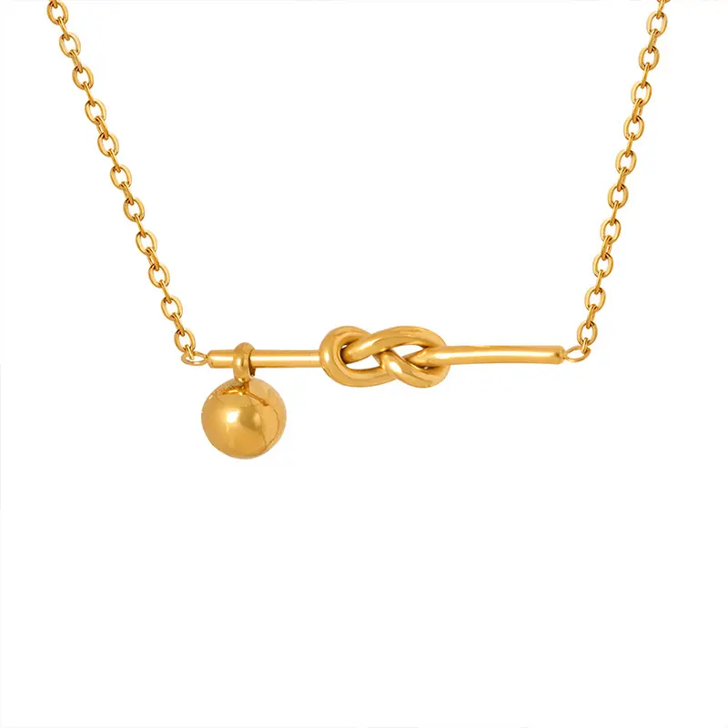 Francês ins estilo bonito criativo Estilo Round Steel Ball Knotted Necklace Aço 18 K Gold chapeamento Personalize Colar
