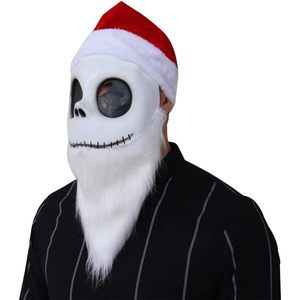 Máscara de Esqueleto de Santa Claus Navideña de Peluche, Media Cara, Barba Blanca, Gorro Rojo, Accesorio de Disfraz para Fiesta Navideña - Product Image 6