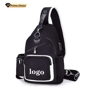 BSCI custom Fashion Glowing Logo USB Charging Port Crossbody Messenger Bags College Mens Travel Casual One Shoulder Backpack