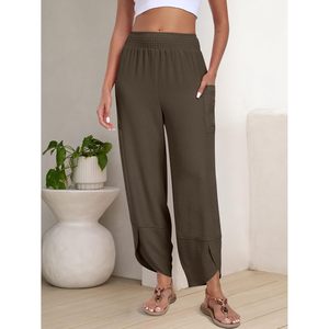 Womens <b>Wide</b> <b>Leg</b> Palazzo Capri Pants High Waisted Casual Breathable Flowy <b>Cropped</b> Beach Work <b>Trousers</b> - Product Image 3