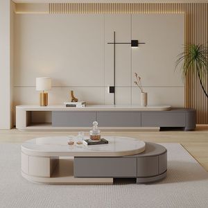 Ánh sáng sang trọng kem phong cách có thể thu vào Slate Bàn cà phê <span class=keywords><strong>TV</strong></span> đơn vị tủ hiện đại đơn giản trung tâm bảng <span class=keywords><strong>TV</strong></span> đứng kết hợp bộ - Product Image 1