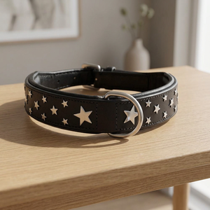 Superior Quality Handmade Soft Padded Leather Dog <b>Collar</b> With Star Decoration Wholesale Manufacturer - Product Image 3