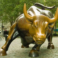 Escultura de toro de bronce de tamaño real para decoración al aire libre, estatua de ganado de cobre para jardín