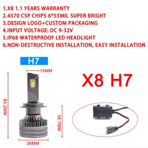 X8 công suất cao 200W 40000lm Xe LED ánh sáng H4 12V LED Đèn pha 3 ống đồng bóng đèn CANBUS H1 H3 H7 H8 H9 H11 cho BMW