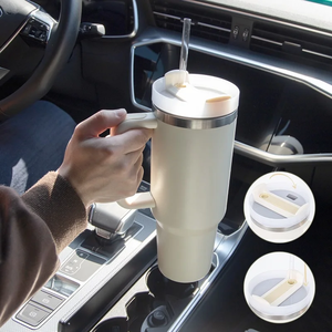Stainless Steel Tumbler 40oz Vacuum Insulated Travel <b>Mug</b> with Handle and Straw Black Minimalist Design - Product Image 5