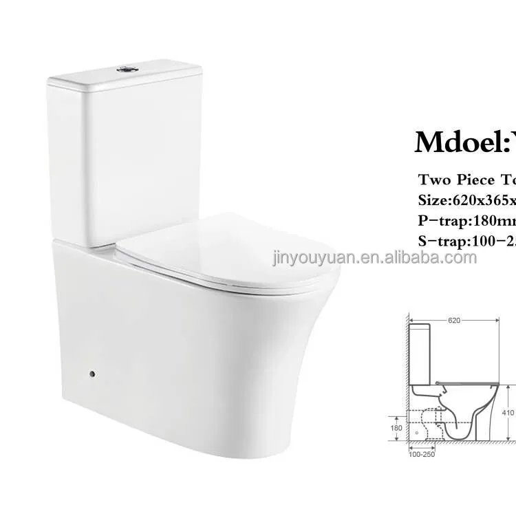 Certificato CE wc a due pezzi in stile britannico Sanita de casa de banho senza montatura wc con sciacquone