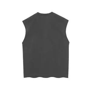 Kaus Oblong Potongan Leher Kru Pria Kustom Pabrik Kaus Oblong Katun Tanpa Lengan Pakaian Jalanan Tanpa Lengan Ukuran Besar