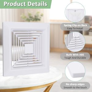 Grille d'aération <span class=keywords><strong>de</strong></span> salle <span class=keywords><strong>de</strong></span> bain 9 x 9 compatible avec ventilateur <span class=keywords><strong>de</strong></span> plafond carré en plastique blanc à ressort, accessoires <span class=keywords><strong>de</strong></span> climatisation - Product Image 4