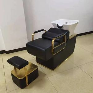 Station de lavage de cheveux pour salon de beauté, lavabo inclinable en céramique avec siège réglable - Product Image 3
