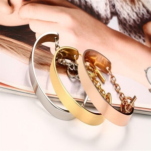 18k Gold Vacuum Plating Blank Bar Customizable Logo Personalized Bangle Stainless Steel Chain Link <b>Bracelet</b> for Women - Product Image 2