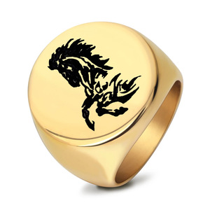 Anillo de Caballo Dorado para Hombre, 22MM, Anillo de Sello con Grabado Láser de Animal, Joyería de Regalo - Product Image 1