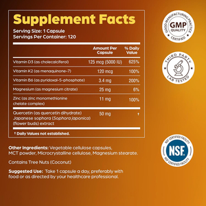 OEM 5000 UI Vitamine D3 K2 Capsules avec Magnésium <span class=keywords><strong>VIT</strong></span> <span class=keywords><strong>B6</strong></span> Zinc Quercétine Complément pour l'Énergie, l'Immunité et la Santé Musculaire - Product Image 2