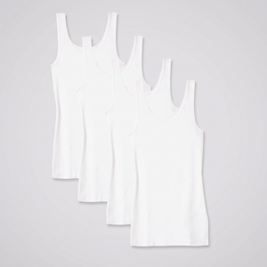 Camisetas sin mangas blancas para mujer, de punto, cuello redondo, algodón, transpirables, longitud regular, paquete de 4, más vendidas. - Product Image 5