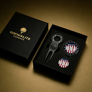 Accessoires <span class=keywords><strong>de</strong></span> golf : Outil <span class=keywords><strong>de</strong></span> réparation <span class=keywords><strong>de</strong></span> divots à ressort <span class=keywords><strong>or</strong></span> et noir, serviette <span class=keywords><strong>de</strong></span> golf shotgun, nettoyeur <span class=keywords><strong>de</strong></span> clubs, outils pour tees <span class=keywords><strong>de</strong></span> golf - Product Image 4