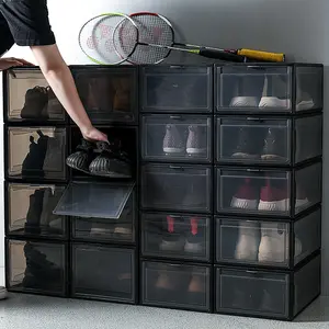 Kotak penyimpanan sepatu plastik kotak penyimpanan transparan & tempat penyimpanan multifungsi wadah pakaian persegi Organizer Modern