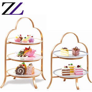 Platos colgantes para decoración de catering, bandeja de cerámica blanca redonda elegante de 3 niveles, soporte para pastel de mariposa de oro rosa - Product Image 5