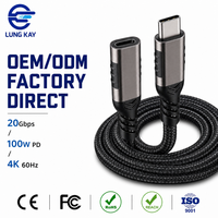 Câble d'extension USB 3.2 Gen 2 Type C industriel 20 Gbit/s 100 W PD 4K 60 Hz blindé mâle-femelle pour ordinateur portable SSD CNC