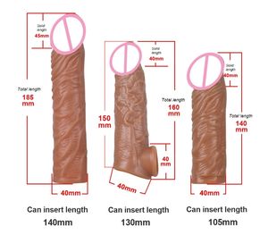 Funda Vibradora de Silicona Líquida de Doble Capa Realista para Pene, Extensor de Pene Reutilizable, Condones Reutilizables, Color Carne, 4.0*22cm, Grande - Product Image 4