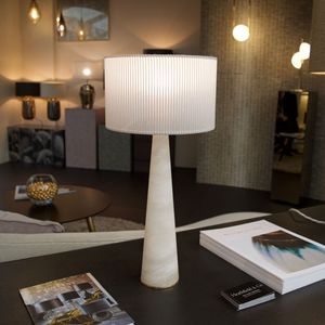 Modern <b>Table</b> <b>Lamp</b> With White Marble <b>Base</b> And Linen Shade For Living Room Or Bedroom - Product Image 2