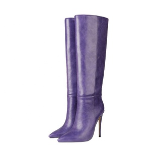 Autumn Daily Solid Plus Size 45 Thin <b>Heel</b> Fashion Smooth Women Knee High Boots Slip-on Pointed Toe Dating Long for Ladies - Product Image 5