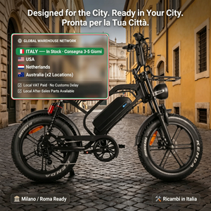 Bicicleta eléctrica QMHEEL S20 Pro para el mercado italiano, con neumáticos anchos y portaequipajes trasero, para venta al por mayor, stock disponible en la UE, Italia y Países Bajos. - Product Image 2