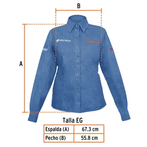 Camicia in denim a maniche lunghe da donna Truper, tinta unita, casual, con bottoni frontali, vestibilità regolare, lavabile, blu, per la primavera - Product Image 3